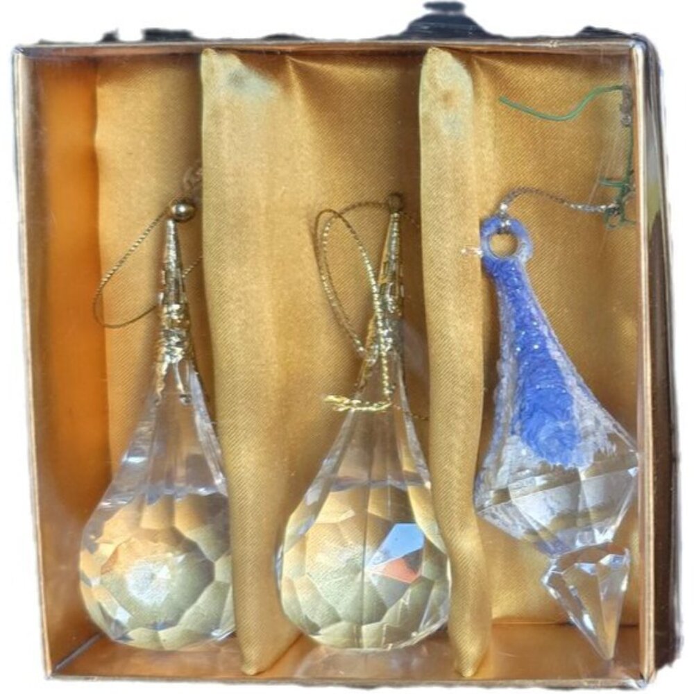 VTG Acrylic Faceted Teardrop 5" Christmas Ornaments String Hangers Lot of 6 - Picture 14 of 14